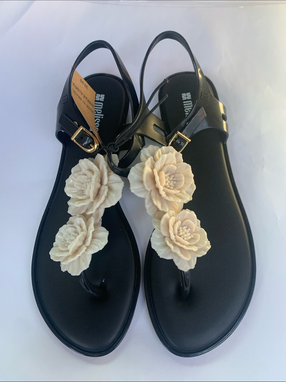Melissa Black Jelly Sandals with Flowers